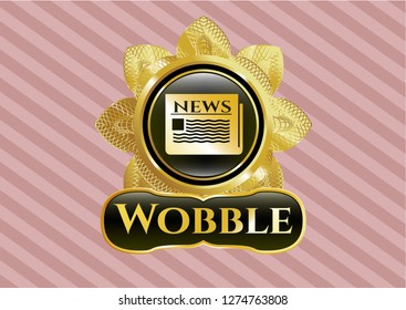  Shiny badge with newspaper icon and Wobble text inside