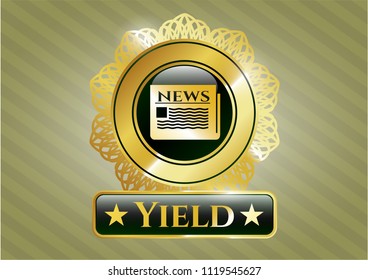  Shiny badge with newspaper icon and Yield text inside