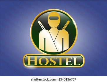  Shiny badge with ninja icon and Hostel text inside