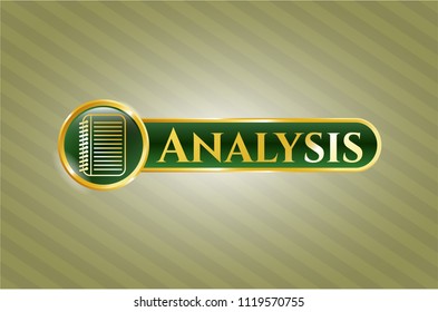  Shiny badge with note book icon and Analysis text inside