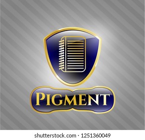  Shiny badge with note book icon and Pigment text inside
