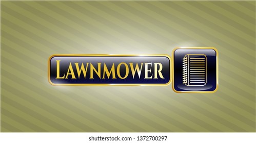  Shiny badge with note book icon and Lawnmower text inside