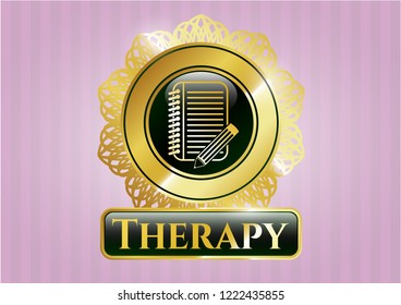  Shiny badge with notebook with pencil icon and Therapy text inside