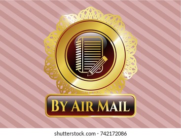  Shiny badge with notebook with pencil icon and By Air Mail text inside