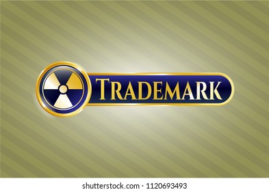  Shiny badge with nuclear, radioactive icon and Trademark text inside