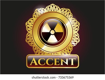 Shiny badge with nuclear, radioactive icon and Accent text inside