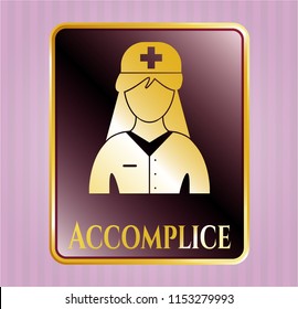  Shiny badge with nurse icon and Accomplice text inside