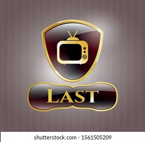  Shiny badge with old tv, television icon and Last text inside