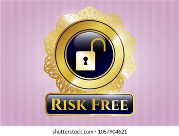  Shiny badge with open lock icon and Risk Free text inside