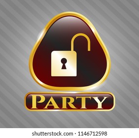  Shiny badge with open lock icon and Party text inside