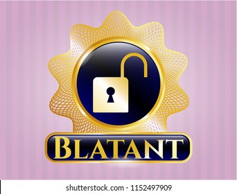  Shiny badge with open lock icon and Blatant text inside