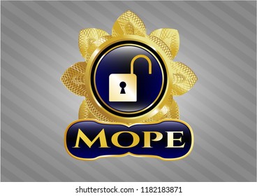  Shiny badge with open lock icon and Mope text inside