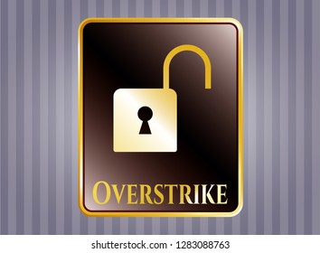  Shiny badge with open lock icon and Overstrike text inside