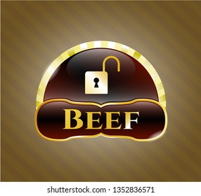  Shiny badge with open lock icon and Beef text inside