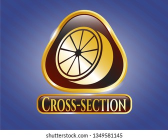  Shiny badge with orange icon and Cross-section text inside