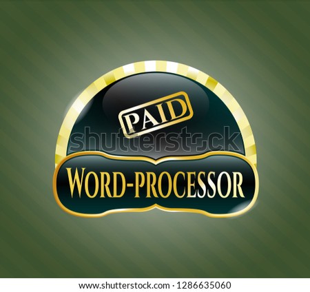  Shiny badge with paid icon and Word-processor text inside