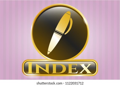  Shiny badge with pen icon and Index text inside