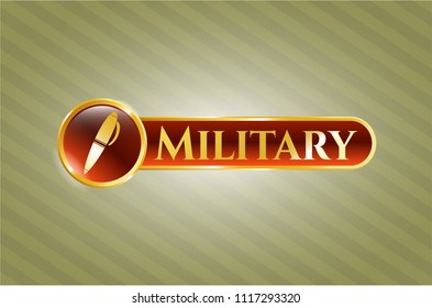  Shiny badge with pen icon and Military text inside