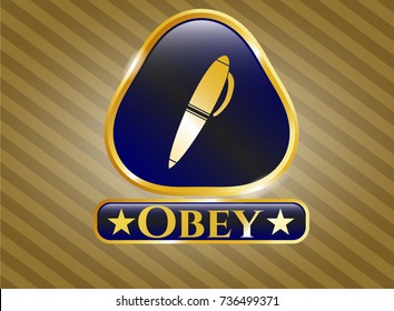  Shiny badge with pen icon and Obey text inside