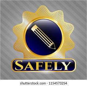  Shiny badge with pencil icon and Safely text inside