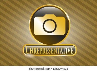  Shiny badge with photo camera icon and Unrepresentative text inside