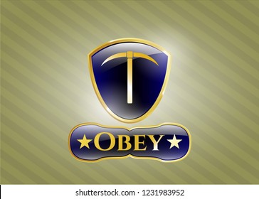  Shiny badge with pickaxe icon and Obey text inside