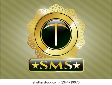  Shiny badge with pickaxe icon and SMS text inside