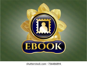 Shiny badge with picture icon and ebook text inside