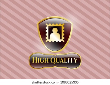  Shiny badge with picture icon and High Quality text inside