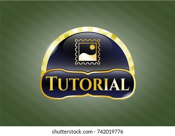  Shiny badge with picture icon and Tutorial text inside
