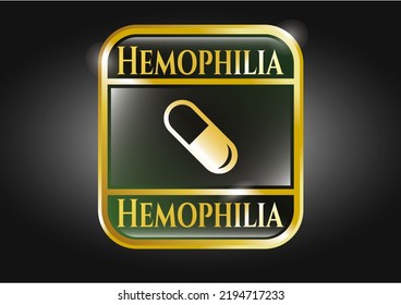 Shiny badge with pill icon and Hemophilia text inside