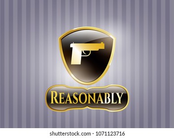  Shiny badge with pistol icon and Reasonably text inside