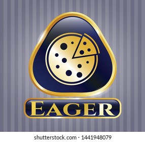  Shiny badge with pizza icon and Eager text inside