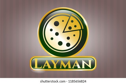  Shiny badge with pizza icon and Layman text inside