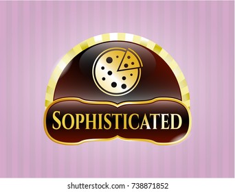  Shiny badge with pizza icon and Sophisticated text inside