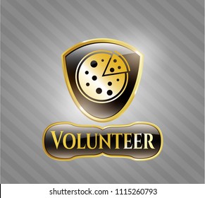  Shiny badge with pizza icon and Volunteer text inside