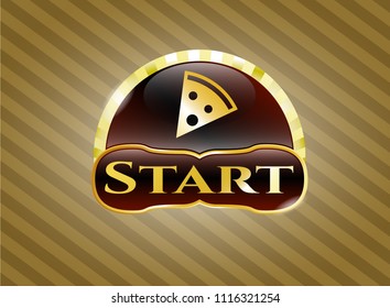  Shiny badge with pizza slice icon and Start text inside