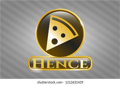  Shiny badge with pizza slice icon and Hence text inside