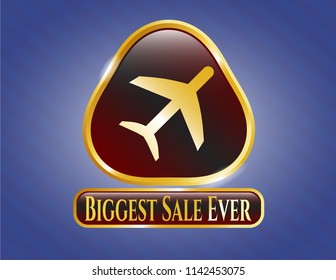  Shiny badge with plane icon and Biggest Sale Ever text inside