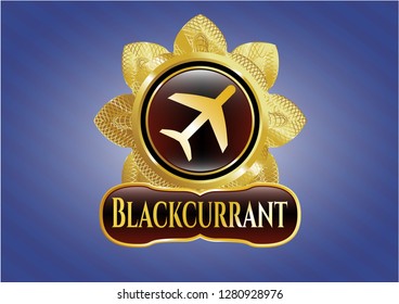  Shiny badge with plane icon and Blackcurrant text inside