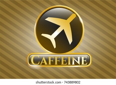  Shiny badge with plane icon and Caffeine text inside