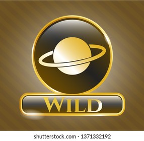  Shiny badge with planet, saturn icon and Wild text inside