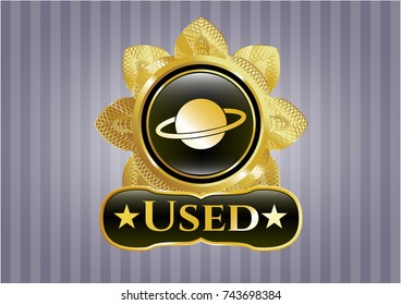  Shiny badge with planet, saturn icon and Used text inside