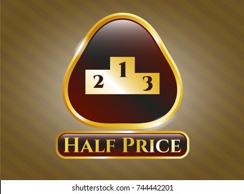  Shiny badge with podium icon and Half Price text inside