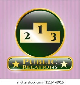  Shiny badge with podium icon and Public Relations text inside
