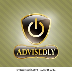  Shiny badge with power icon and Advisedly text inside