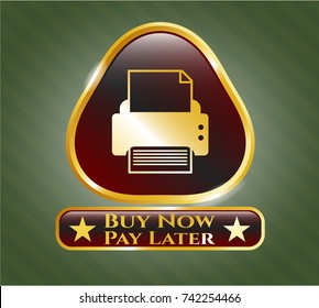  Shiny badge with printer icon and Buy Now Pay Later text inside