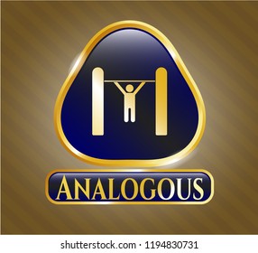  Shiny badge with pull up icon and Analogous text inside