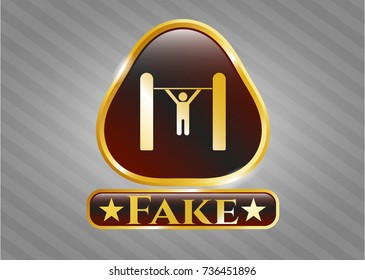  Shiny badge with pull up icon and Fake text inside