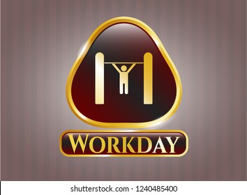  Shiny badge with pull up icon and Workday text inside